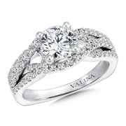 14K White Gold Wide Diamond Cross-Over Engagement Ring