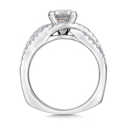 14K White Gold Wide Diamond Cross-Over Engagement Ring