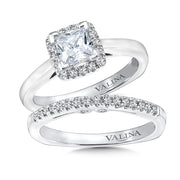 14K White Gold Princess Cushion Halo Diamond Engagement Ring