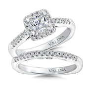14K White Gold Halo Style Princess Cut Engagement Ring