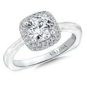 14K White Gold Pave Double Diamond Cushion Shape Halo Engagement Ring