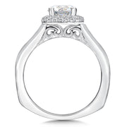 14K White Gold Pave Double Diamond Cushion Shape Halo Engagement Ring