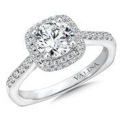 14K White Gold Double Cushion Shape Halo Diamond Engagement Ring