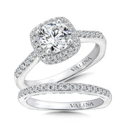 14K White Gold Double Cushion Shape Halo Diamond Engagement Ring