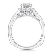 14K White Gold Floral Shape Vintage-Style Diamond Halo Engagement Ring