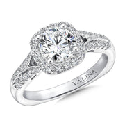 14K White Gold Split Shank Cushion Shape Halo Diamond Engagement Ring