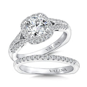 14K White Gold Split Shank Cushion Shape Halo Diamond Engagement Ring