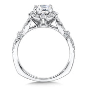 14K White Gold Floral Shape Halo And Criss-Cross Diamond Engagement Ring