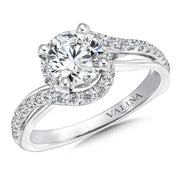 14K White Gold Bypass Diamond Halo Engagement Ring