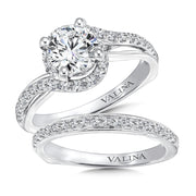 14K White Gold Bypass Diamond Halo Engagement Ring