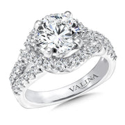 14K White Gold Diamond Halo Bridge Engagement Ring