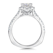 14K White Gold Floral Diamond Cushion Criss-Cross Halo Engagement Ring
