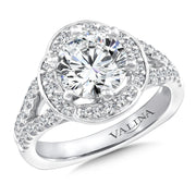 14K White Gold Round Halo Split Shank Engagement Ring