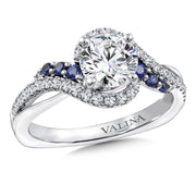 14K White Gold Spiral Diamond And Blue Sapphire Engagement Ring