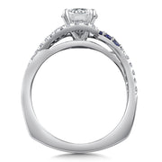 14K White Gold Spiral Diamond And Blue Sapphire Engagement Ring