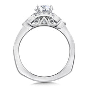 14K White Gold Antique Milgrain Diamond And Blue Sapphire Engagement Ring