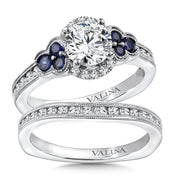 14K White Gold Antique Milgrain Diamond And Blue Sapphire Engagement Ring
