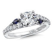 14K White Gold Asymmetrical Diamond And Blue Sapphire Engagement Ring