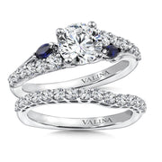 14K White Gold Asymmetrical Diamond And Blue Sapphire Engagement Ring