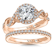14K Rose Gold Asymmetrical Diamond Halo Engagement Ring
