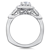 14K White Gold Diamond And Blue Sapphire Cushioned-Shaped Halo Engagement Ring