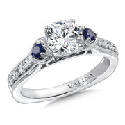 14K Two-Tone Gold Three Stone Diamond And Blue Sapphire Engagement Ring