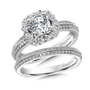 14K White Gold Decorative Milgrain Halo Engagement Ring