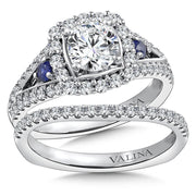14K White Gold Diamond Cushion-Shaped Halo And Blue Sapphire Engagement Ring