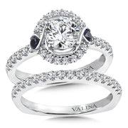 14K White Gold Diamond And Blue Sapphire Infinity Halo Engagement Ring