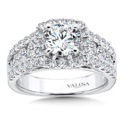 14K White Gold Diamond Cushion Halo Triple Band Engagement Ring