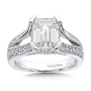 14K White Gold Emerald Cut Center Split Shank Engagement Ring