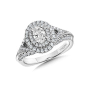 14K White Gold Double Oval Halo Pave Split Shank Engagement Ring