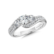 14K White Gold Three-Stone Diamond Pave Engagement Ring