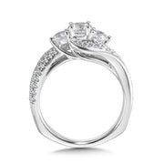 14K White Gold Three-Stone Diamond Pave Engagement Ring