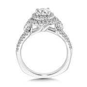14K White Gold Double Round Halo Pave Twist Engagement Ring