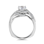 14K White Gold Double Wrap Diamond Bypass Halo Engagement Ring