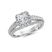 14K White Gold Diamond Square Halo Split Band Engagement Ring