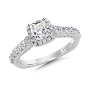 14K White Gold Diamond Square Cushion Halo Engagement Ring