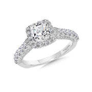 14K White Gold Square Diamond Cushion Halo Engagement Ring
