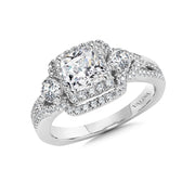 14K White Gold Diamond Square Cushion Double Halo Engagement Ring