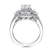 14K White Gold Diamond Square Cushion Double Halo Engagement Ring