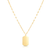 14K Yellow Gold Tag with Mirror Chain Necklace