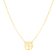14K Yellow Gold Tree of Life on Mirror Chain Necklace