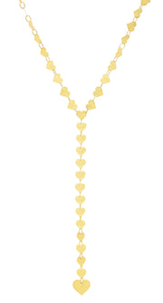 14K Yellow Gold Mirrored Chain Heart Lariat