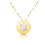 14K Yellow Gold Puzzle Piece Mother of Pearl Necklace