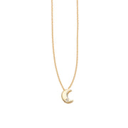 14K Yellow Gold .005 Carat Diamond Moon Necklace