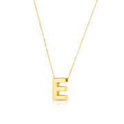 14K Yellow Gold Block Letter Initial E Necklace