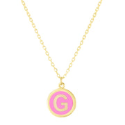 14K Yellow Gold Pink Enamel G Initial Necklace