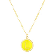 14K Yellow Gold Enamel L Initial Necklace