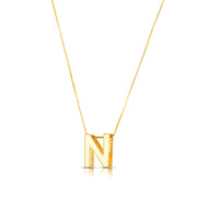 14K Yellow Gold Block Letter Initial N Necklace
